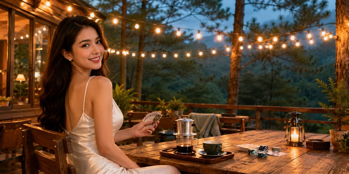 Khung cảnh Đà Lạt với người dùng tra cứu thông tin thanh toán trên nền tảng giải trí