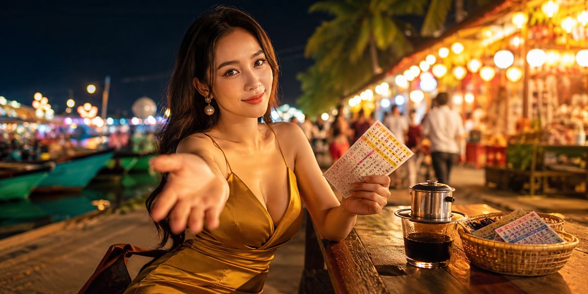 Du khách tại Phú Quốc kiểm tra kết quả xổ số và thông tin cá cược trực tuyến bên ly cà phê buổi sáng